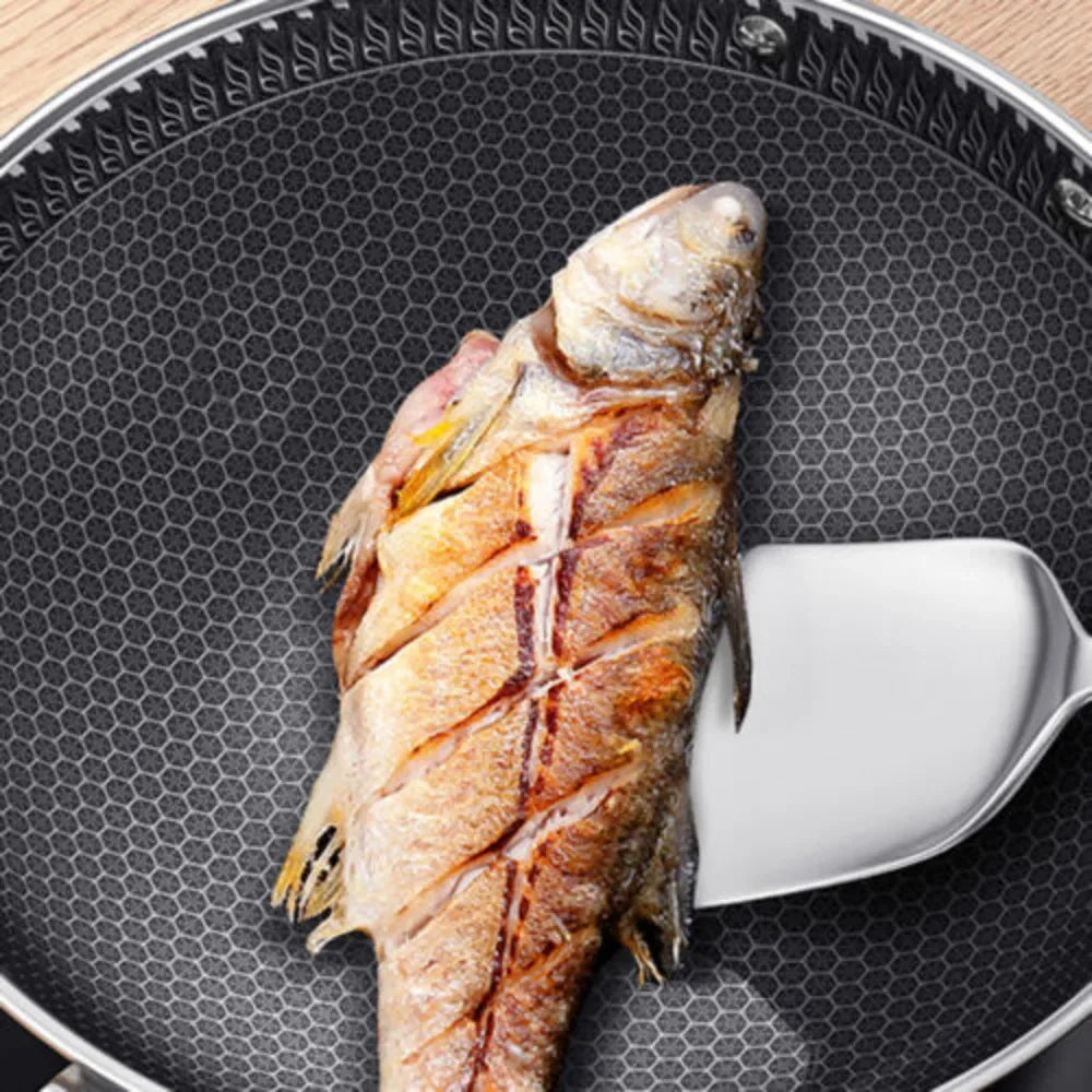 Stainless Steel Wok Pan With Glass Lid Non-Stick Coating