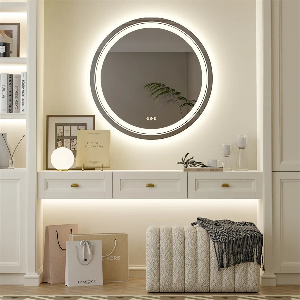 LUVODI Round Smart Mirror Bathroom Vanity with Bathroom Screen