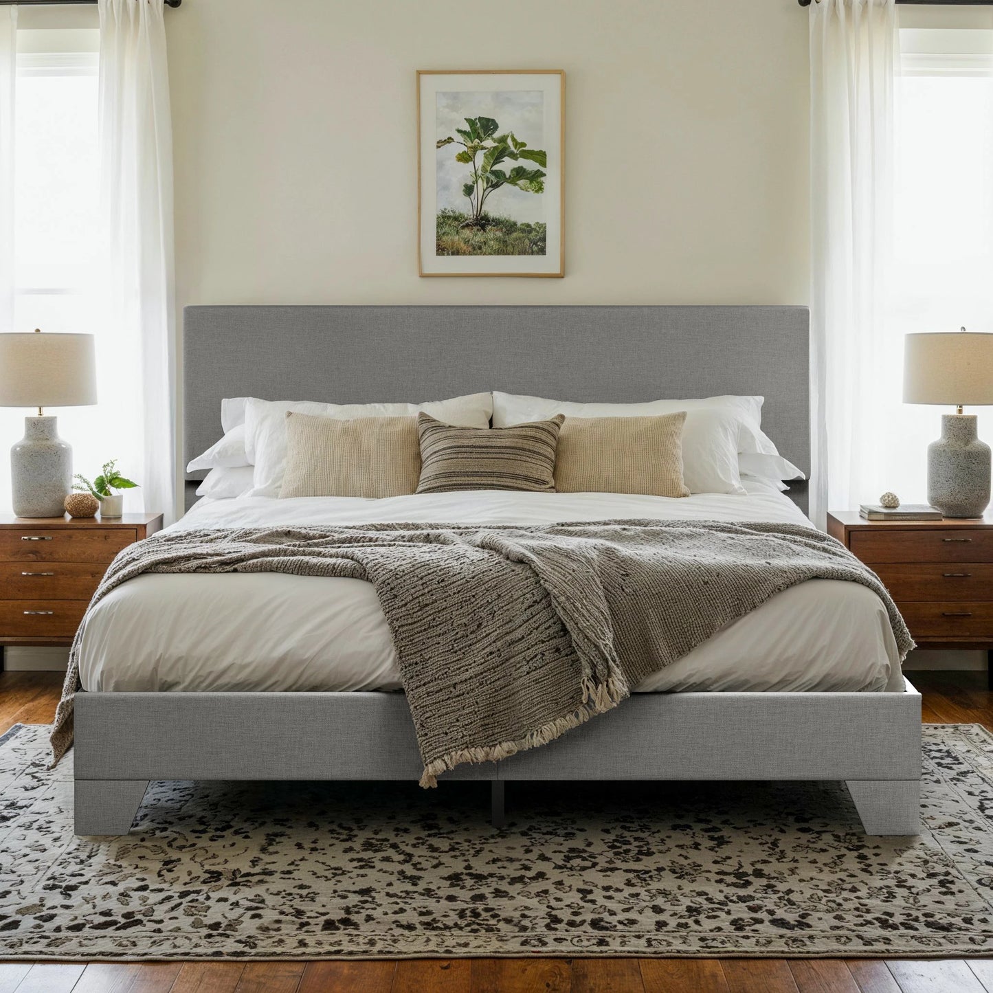 HOOMIC Upholstered Bed Frame With Adjustable Headboard Soft Linen