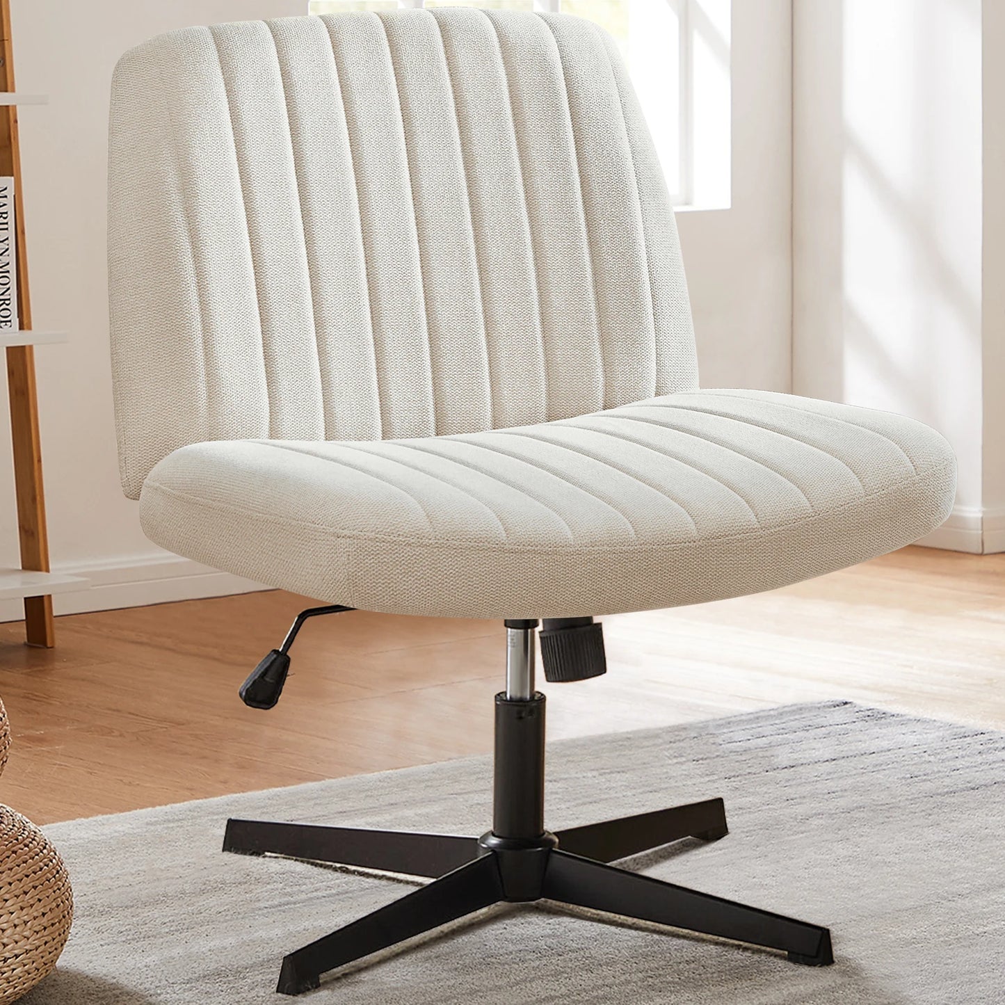 JHK Cross Legged Office Chair Rocking Swivel Armless Fabric Task Chair