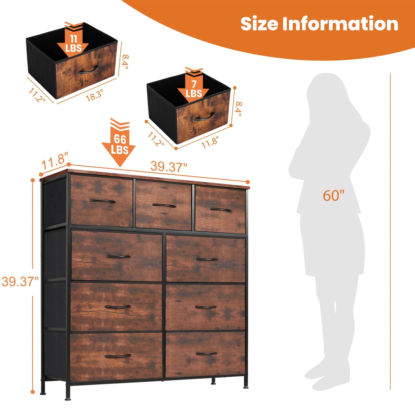 JHK Dresser For Bedroom With 9 Fabric Storage Drawers