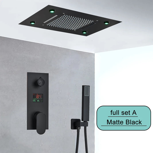 SAFLIHCAR Ceiling Rainfall Shower Set With Remote Control LED
