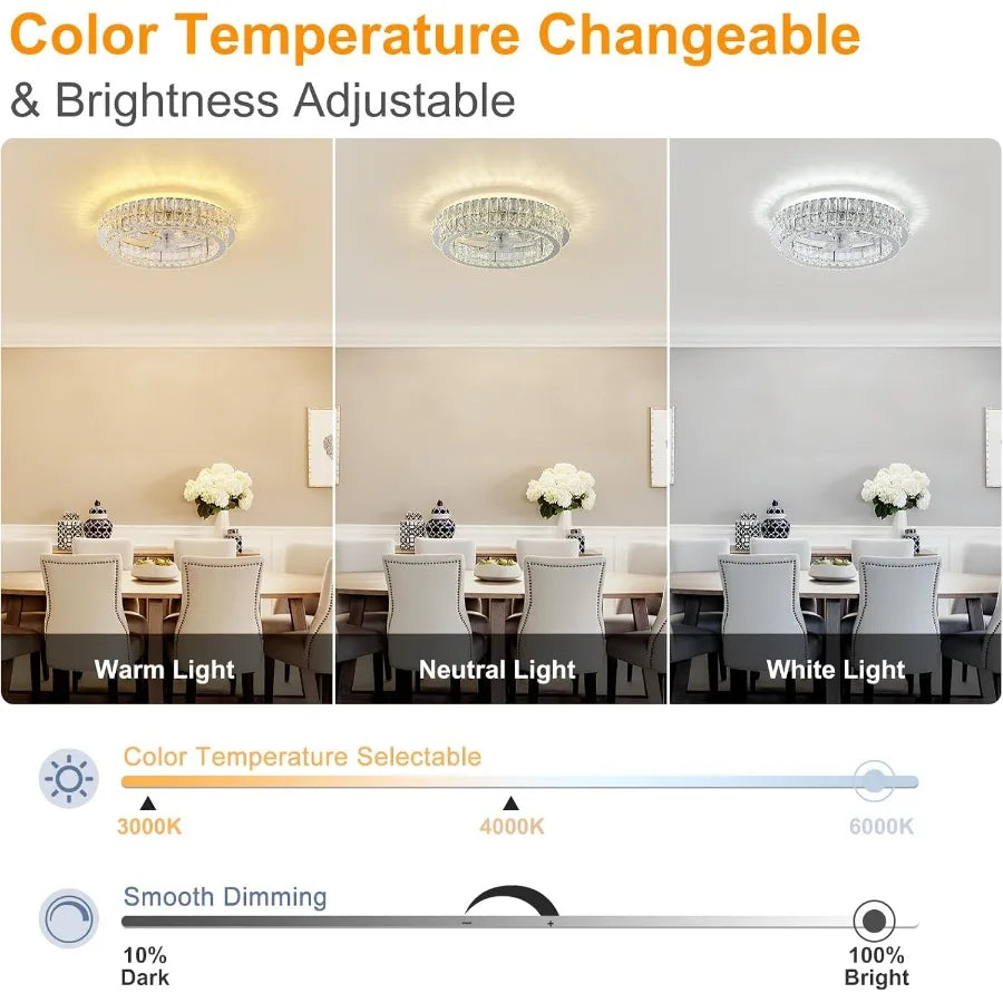 Fandelier Ceiling Fan With Lights Remote Dimmable Crystal LED