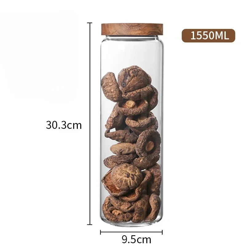 Glass Airtight Canister Set With Wood Lids For Kitchen