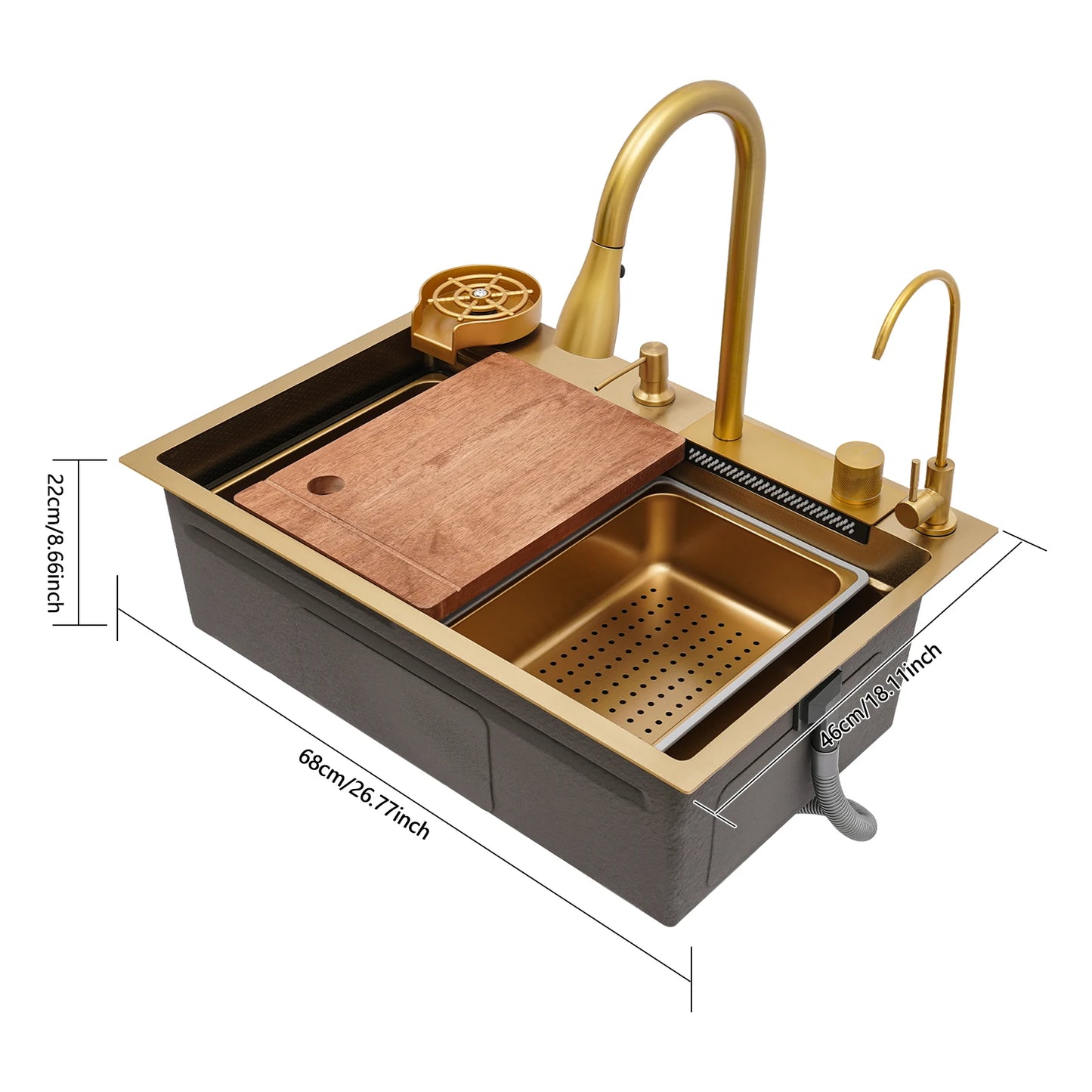 Bymaocar Stainless Steel Countertop Single Bowl Sink With Pull-Out Faucet