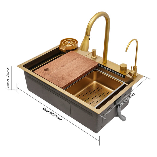 Bymaocar Stainless Steel Countertop Single Bowl Sink With Pull-Out Faucet