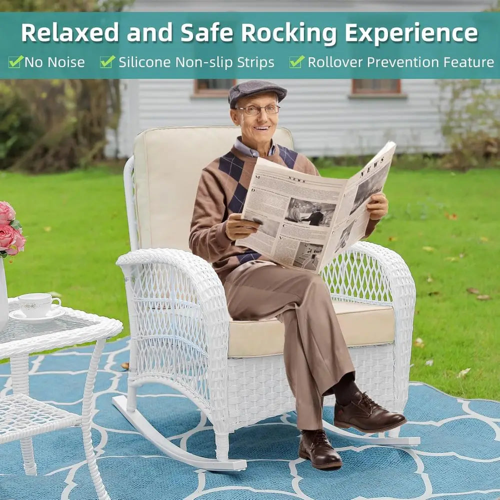 TIFICY Rattan Patio Rocker Chair All-Weather Wicker Outdoor
