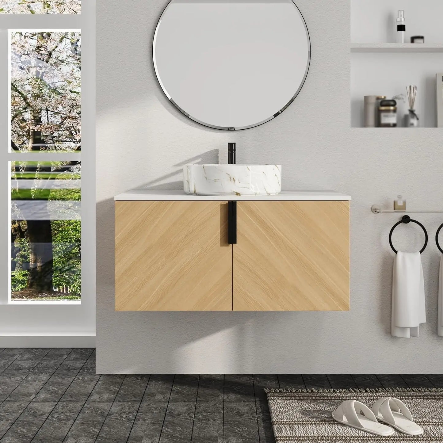 Floating Bathroom Vanity With Sink Top Wood Modern Set