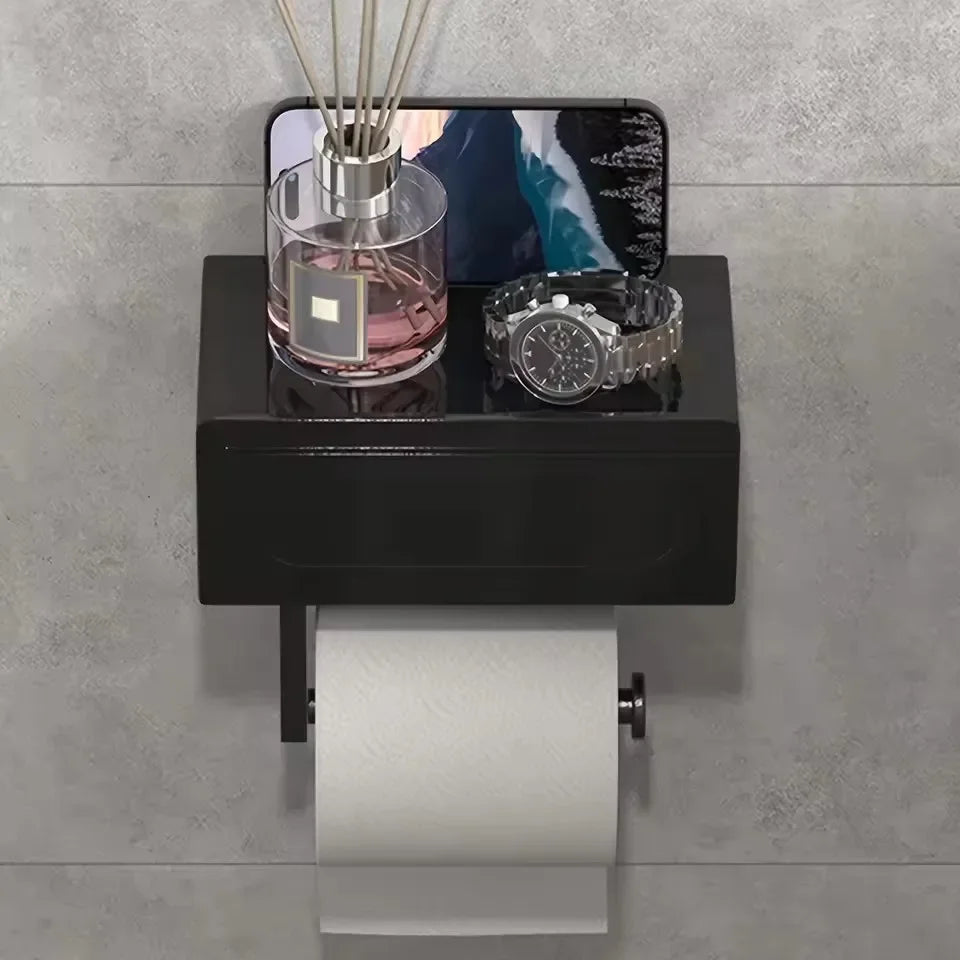 Wall Mounted Toilet Paper Holder With Shelf No Drill Bathroom Organizer