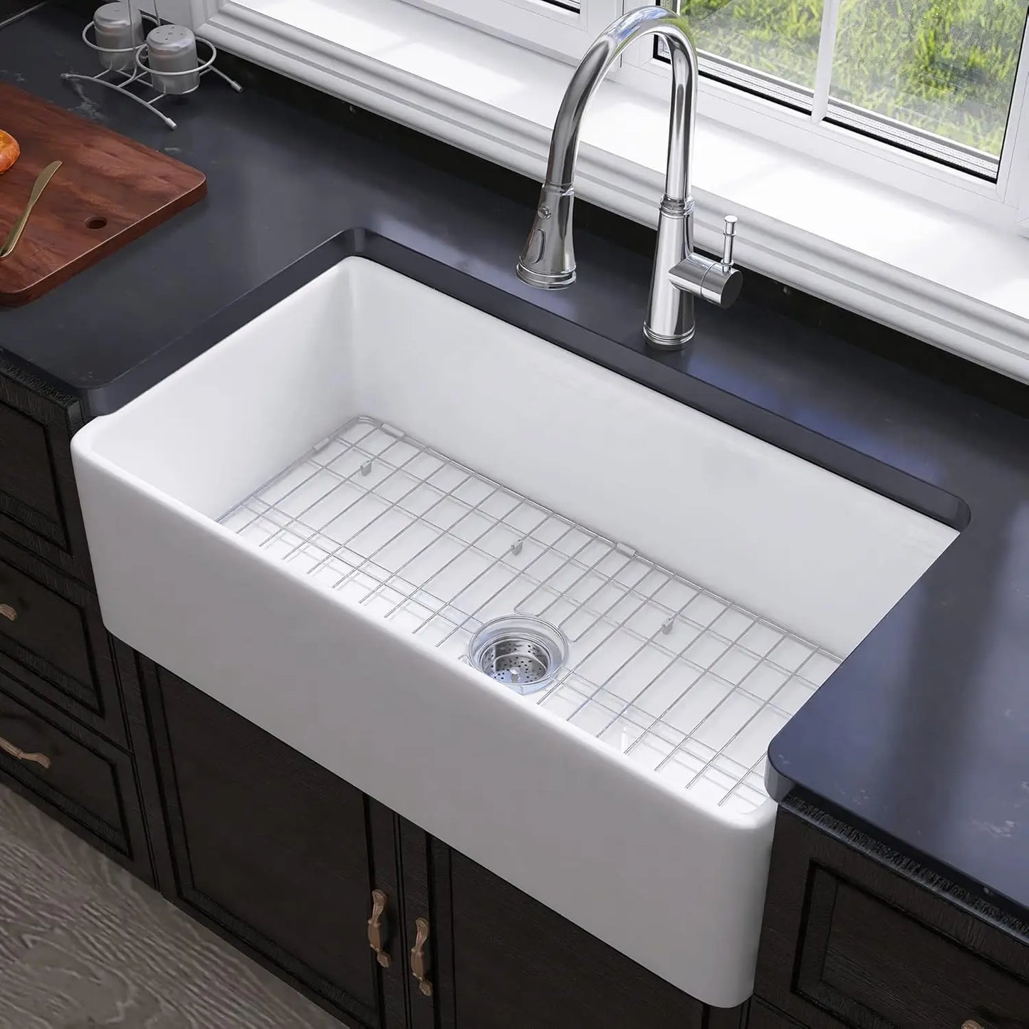 Farmhouse Apron Front Sink, Reversible Undermount, Single Bowl, Fireclay