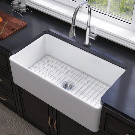 Farmhouse Apron Front Sink, Reversible Undermount, Single Bowl, Fireclay