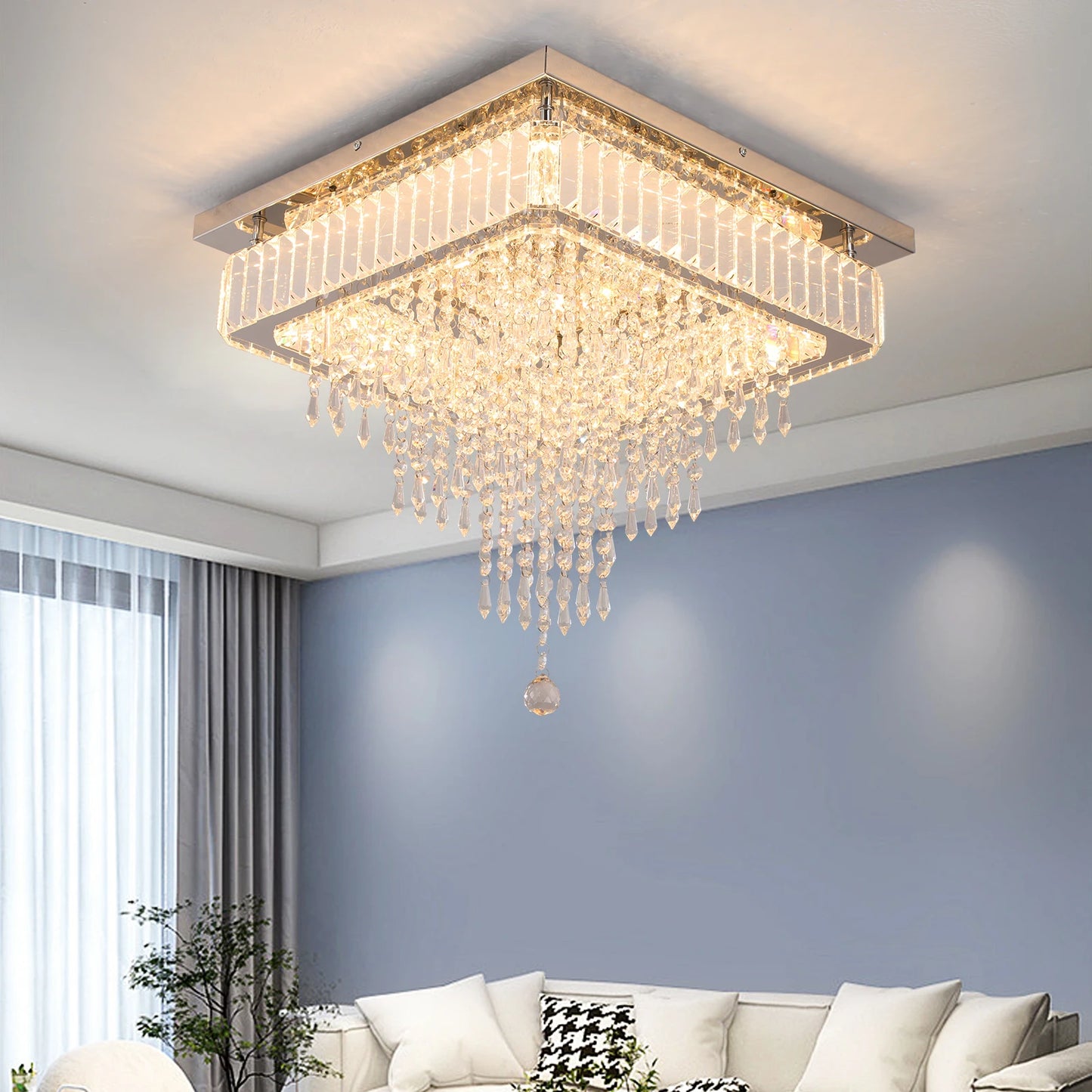 VETRULUS Crystal LED Pendant Light Rain Drop Chandelier Ceiling Lamp