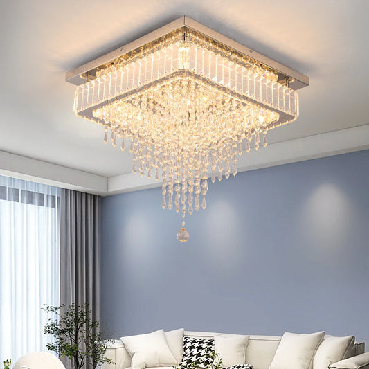 VETRULUS Crystal LED Pendant Light Rain Drop Chandelier Ceiling Lamp