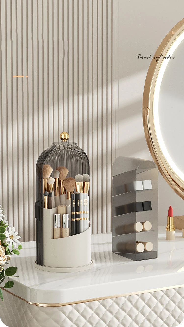 DIAMR Spinning Makeup Organizer With Lid For Vanity And Travel