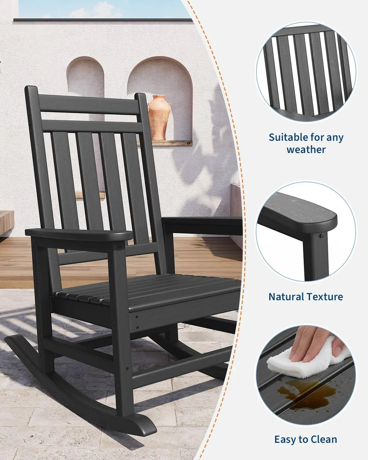 HobbyLane Outdoor All-Weather HDPE Ergonomic Rocking Chair for Adults Porch