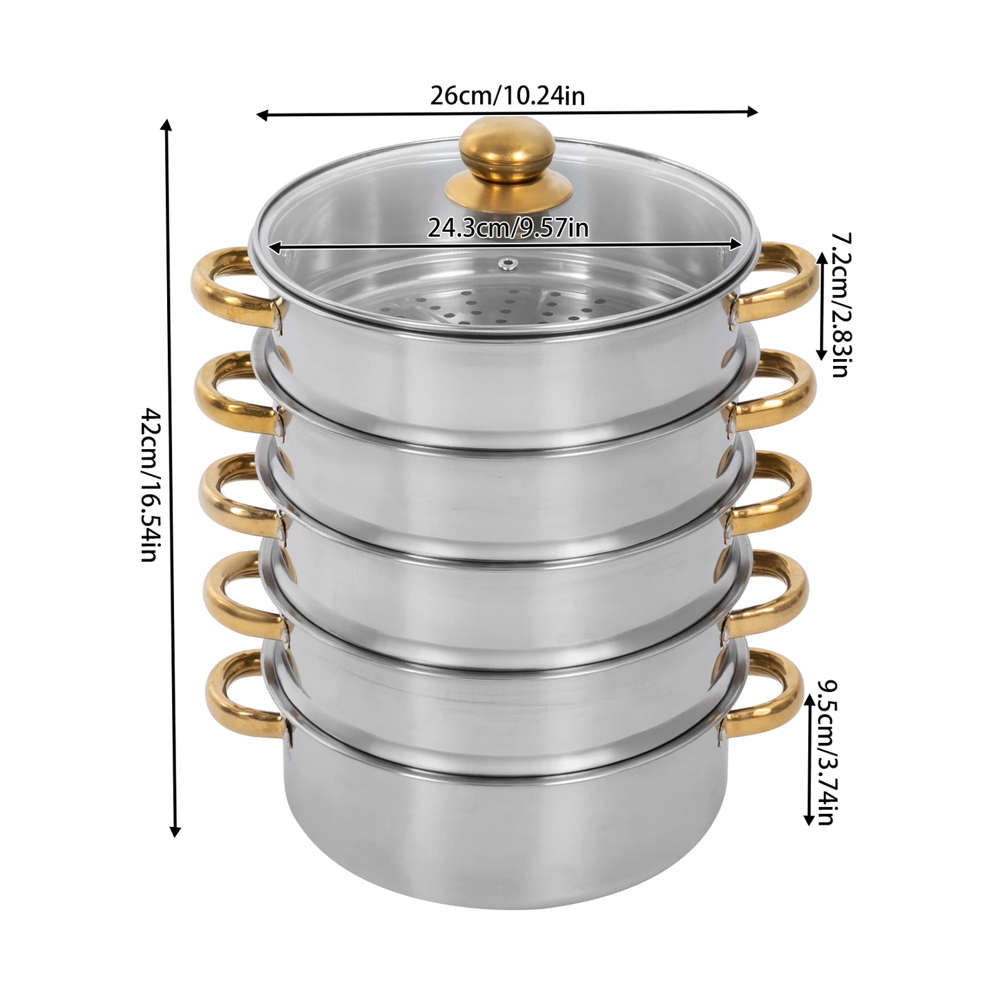 Stainless Steel 5 Tier Steamer Pot For Gas Induction Stoves