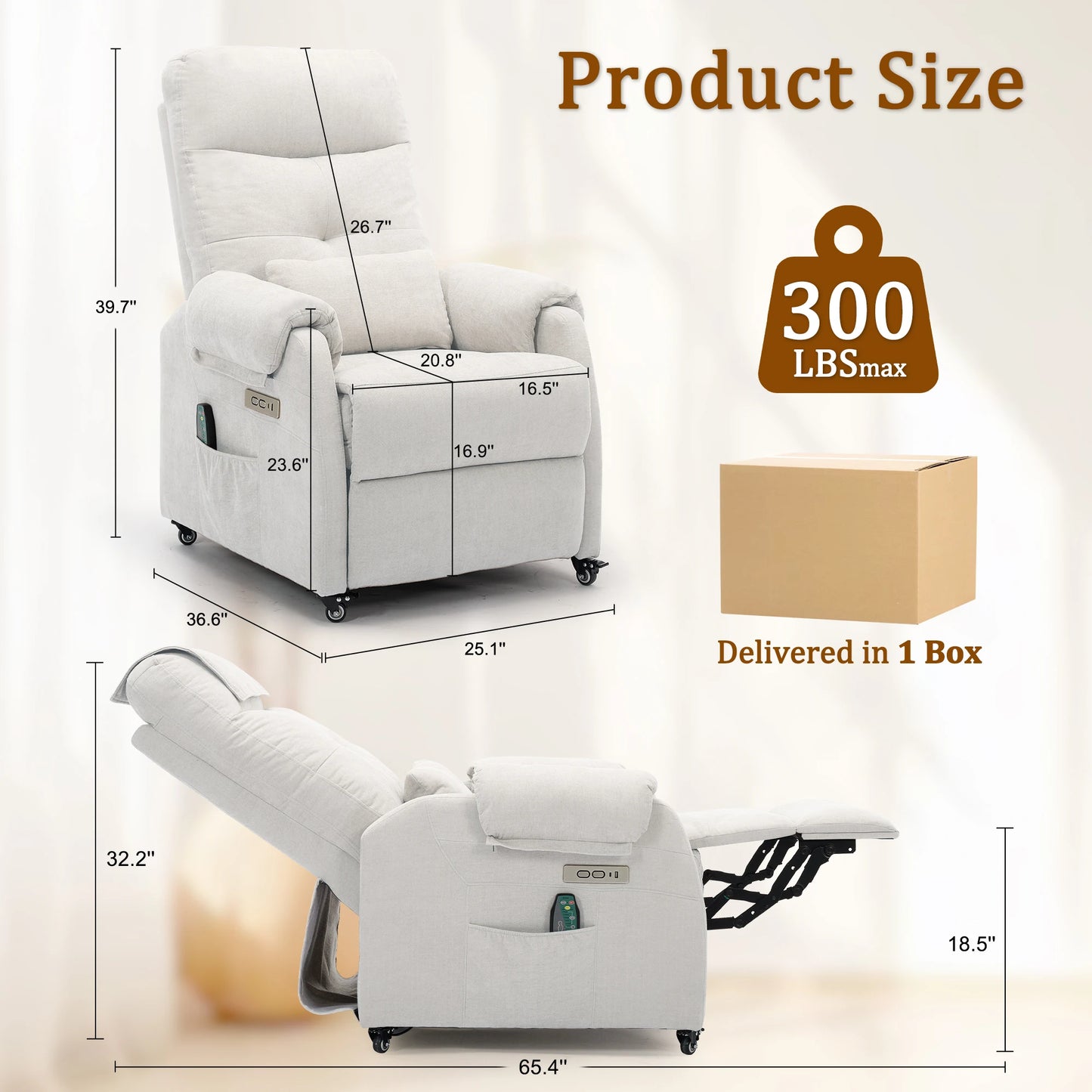 Korser Power Recliner Chair With USB Ports And Wheels For Home