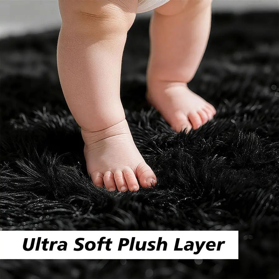 8x10 Fluffy Area Rugs for Living Room,Shag Area Rug for Bedroom,Black Soft Fuzzy Rug NonShedding Indoor Plush Carpet for Kids B