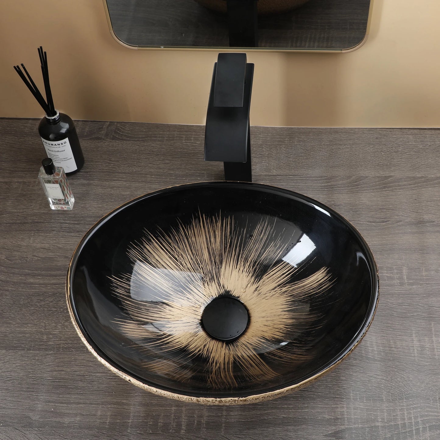 KEMAIDI Oval Vessel Sink With Faucet Marble Finish