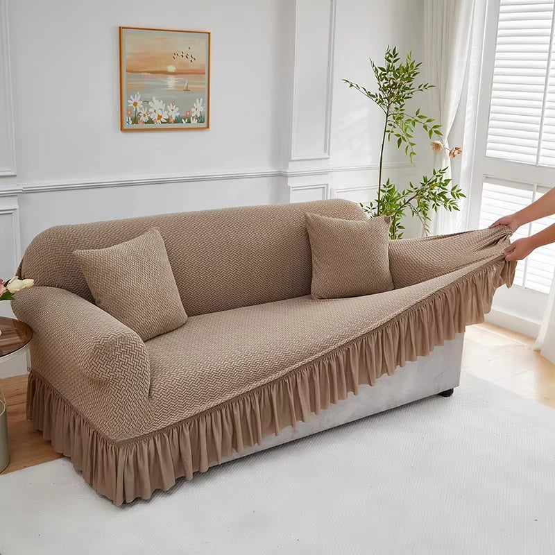 Jacquard Elastic Polyester Sofa Cover With Skirt Non Slip Protector