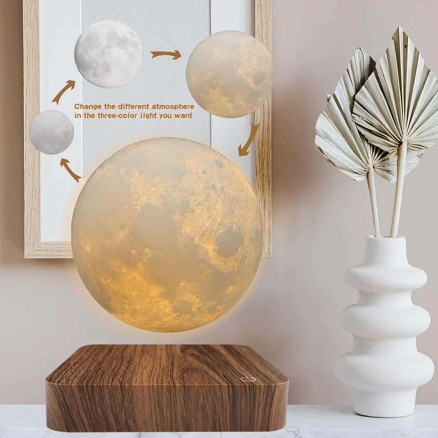 Mexllex Magnetic Moon Lamp With Wooden Base Three Temperature LED