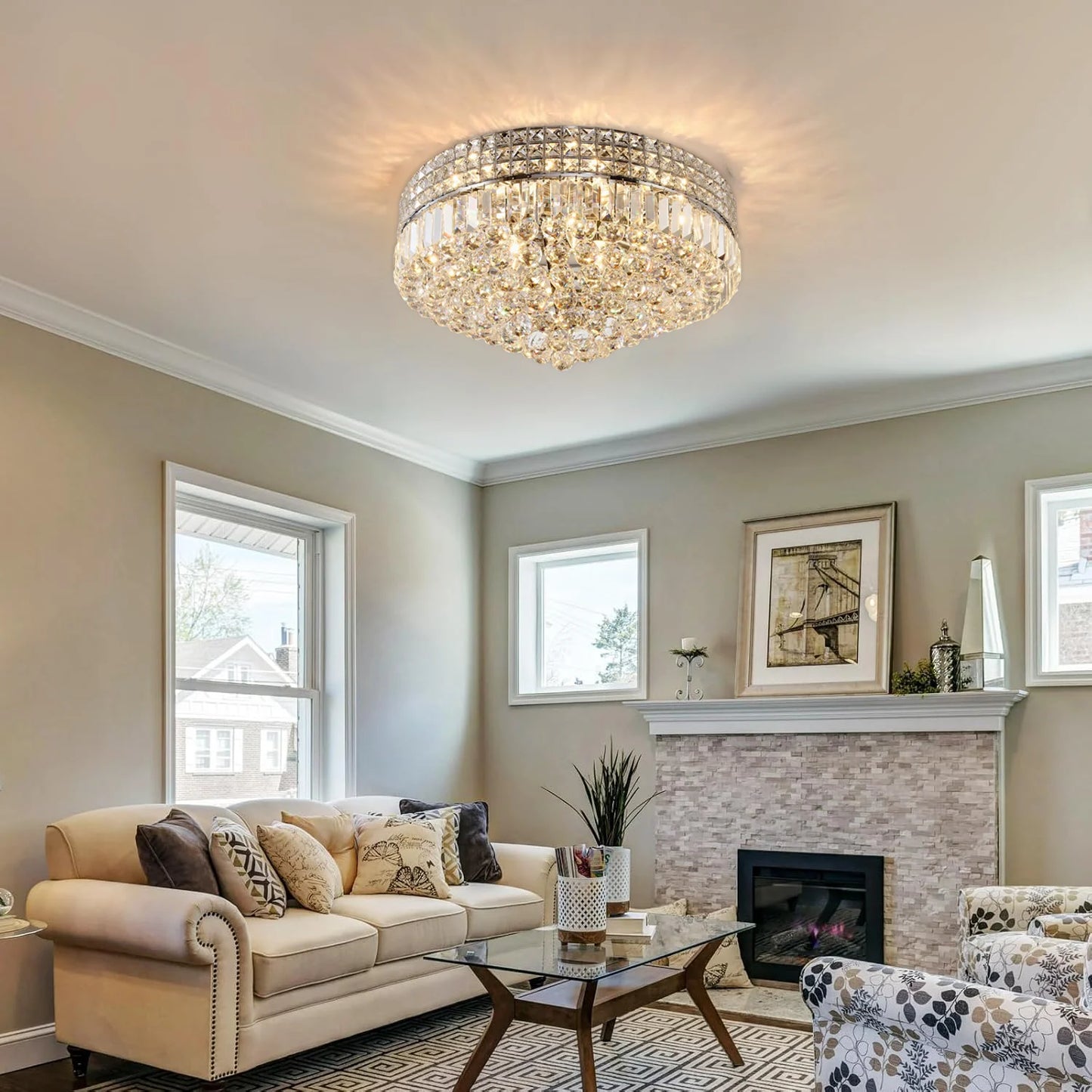 Crystal Flush Mount Ceiling Light Dimmable LED Fixture