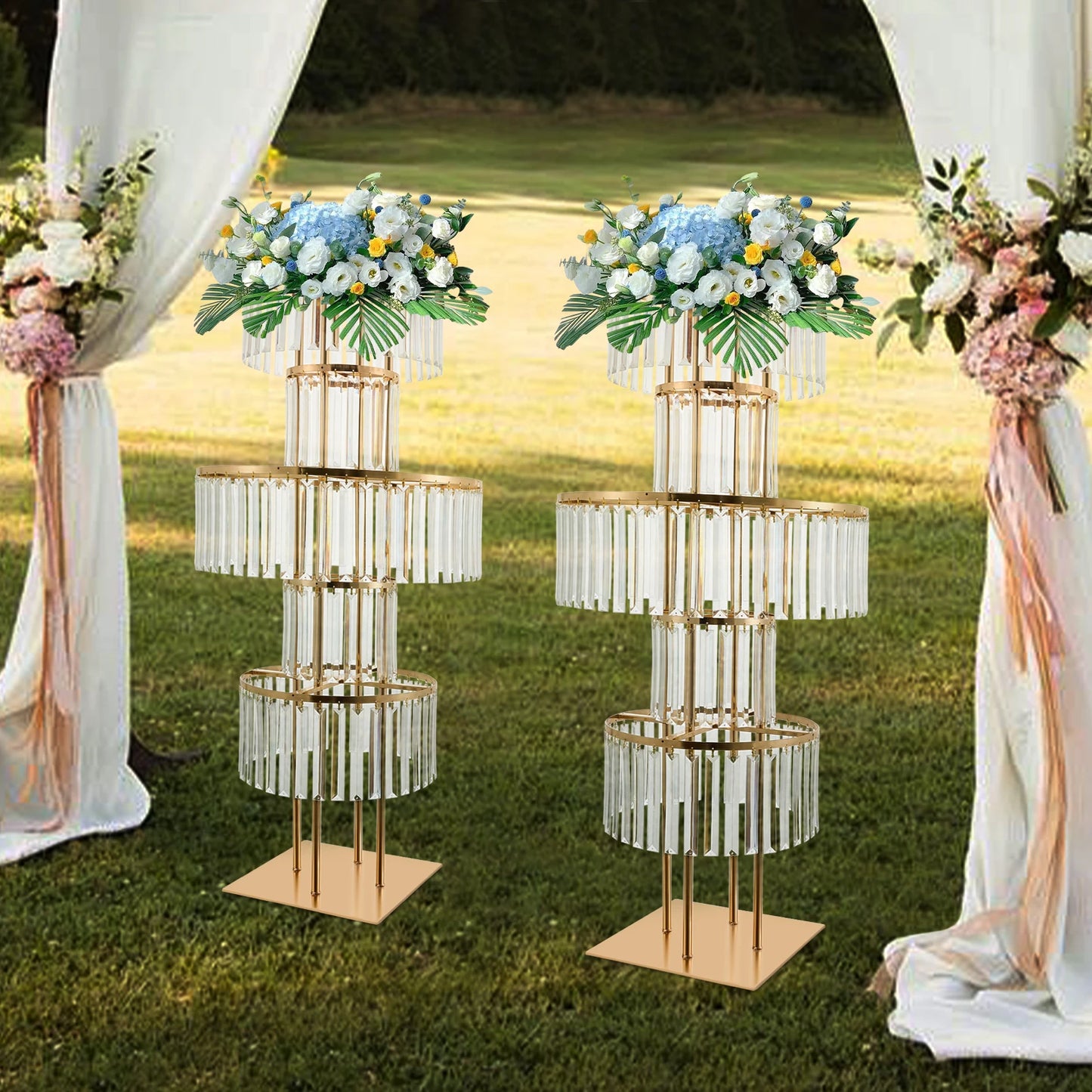 NONECN 5 Tier Crystal Flower Stand Wedding Centerpieces Two Pack