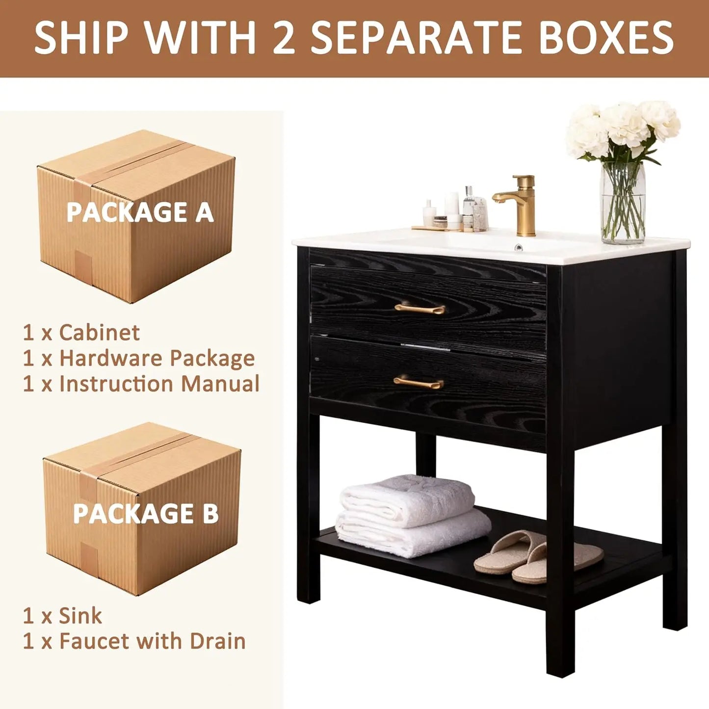 Oak Farmhouse Bathroom Vanity Set All In One Ceramic Sink