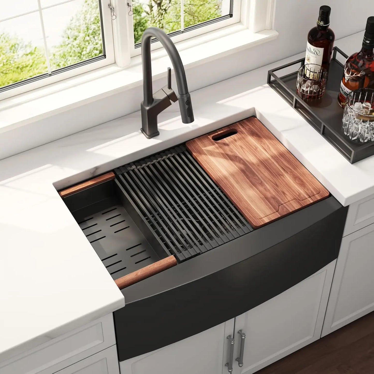 Stainless Steel Farmhouse Undermount Workstation Sink With Apron Front