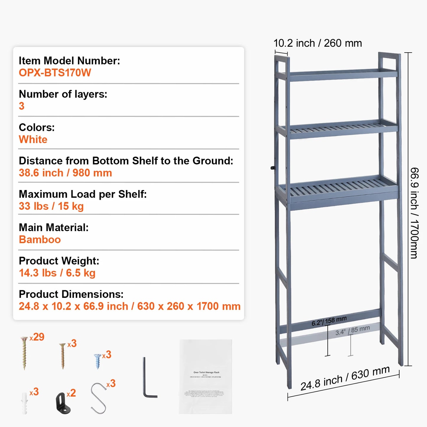 SucceBuy Over The Toilet Organizer Bamboo Shelf With 3 Hooks