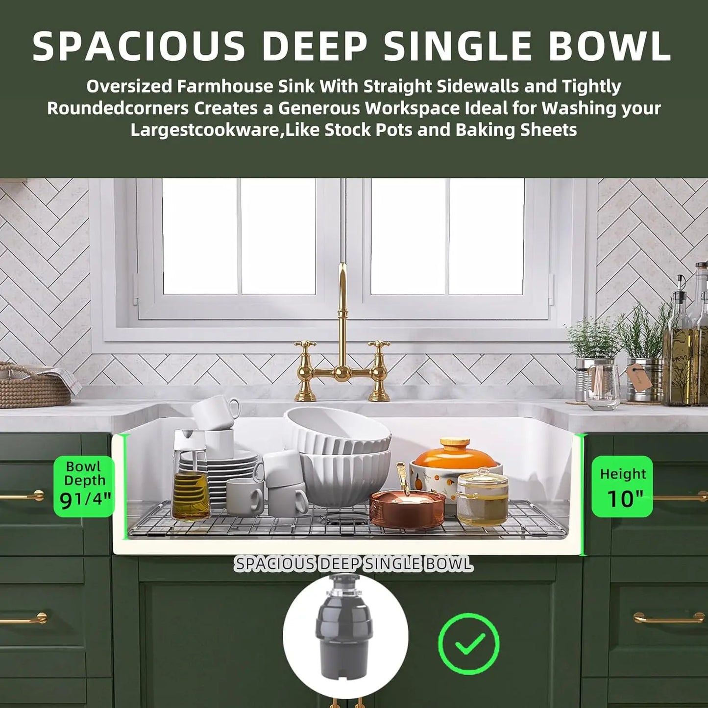 Farmhouse Fireclay Apron Front Sink Undermount Single Bowl