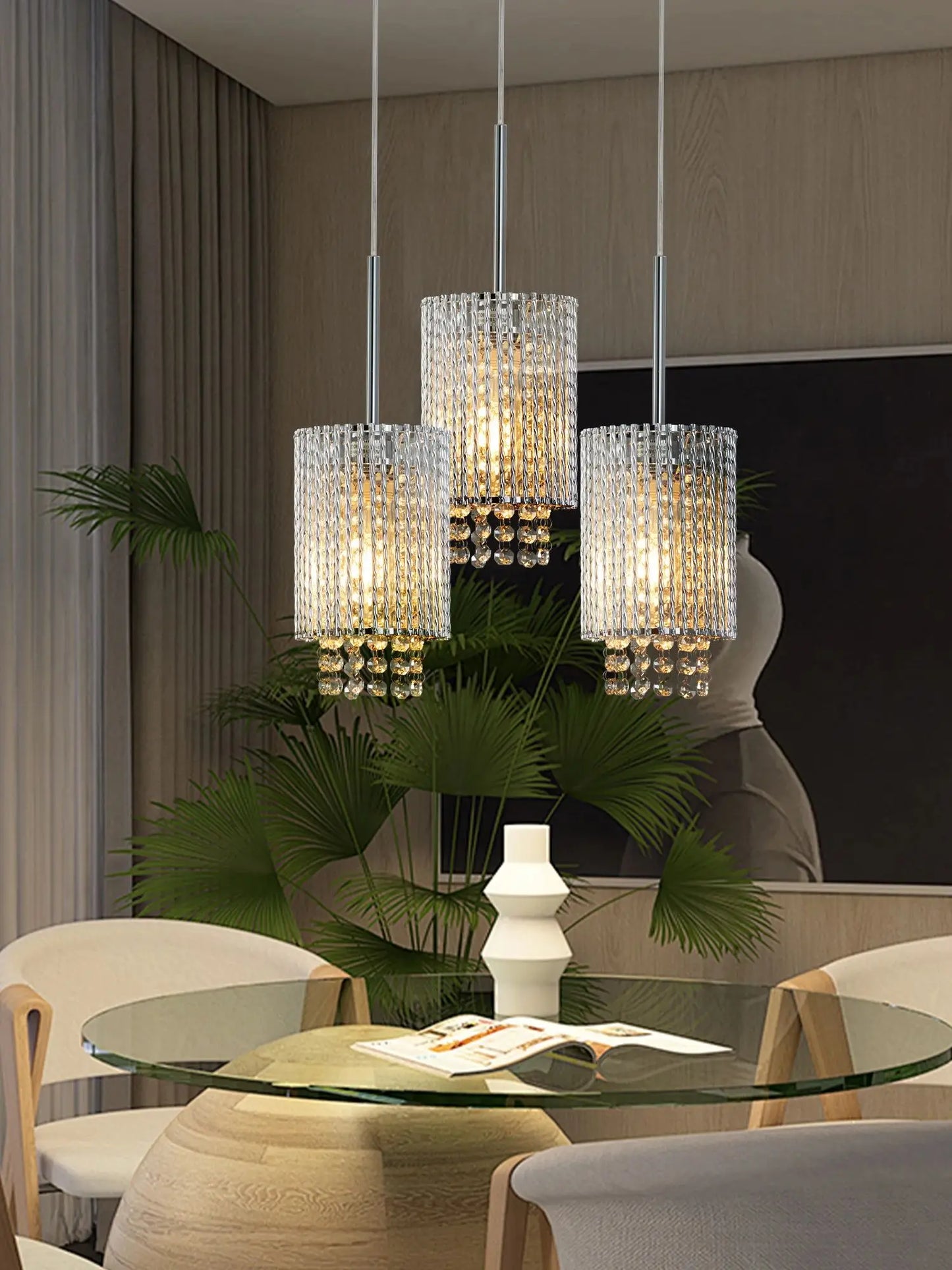 ARLGSITEC Luxury Modern Crystal Pendant Lights 3 Pack Chrome Ceiling Fixture