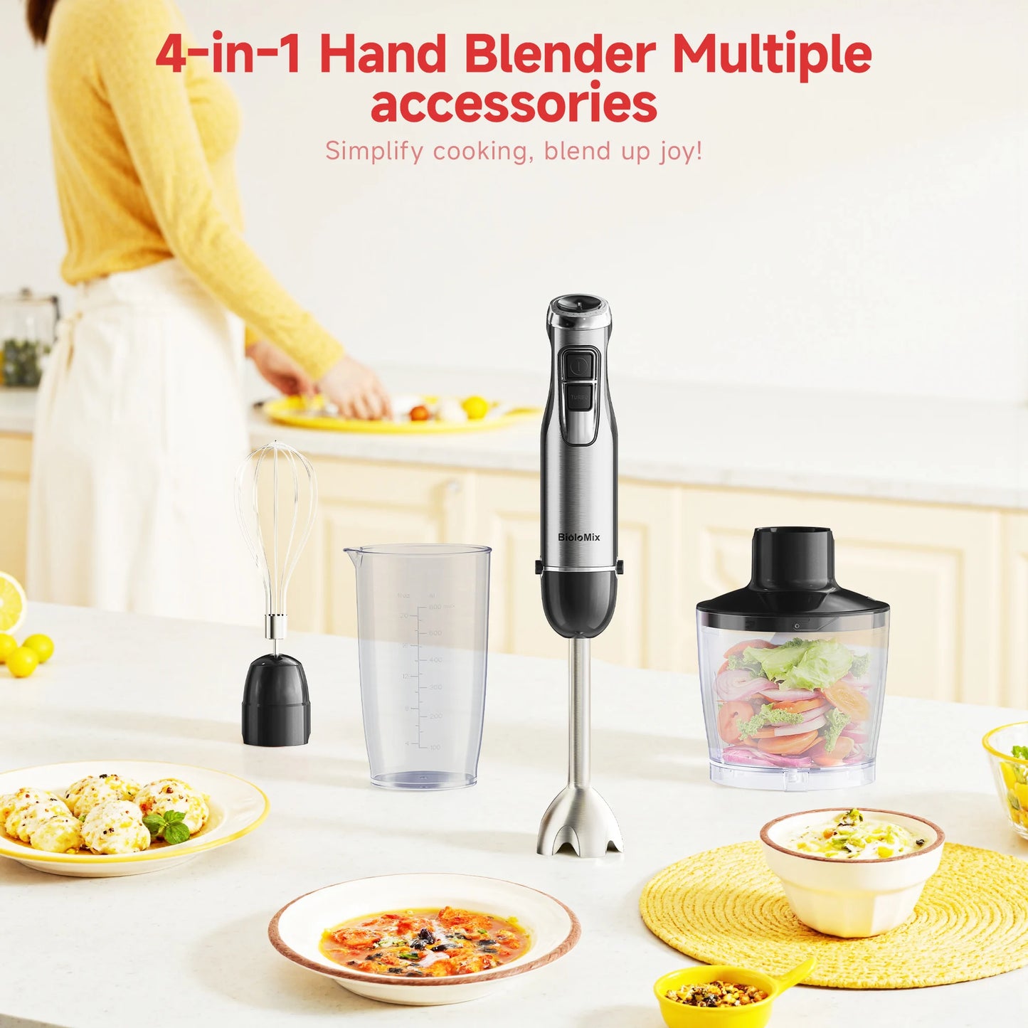 Biolomix 4 In 1 1200W Immersion Hand Blender With Chopper