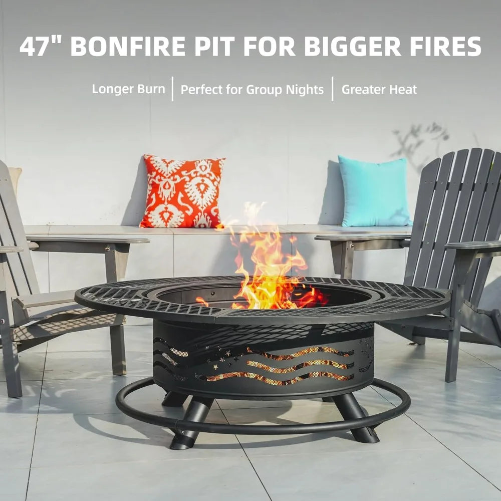 Outdoor Fire Pit With Cooking Grates And Cover Lid