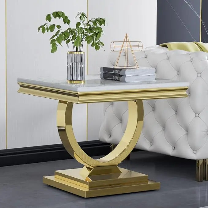 Modern Faux Marble Coffee Table With Silver Mirrored Finish