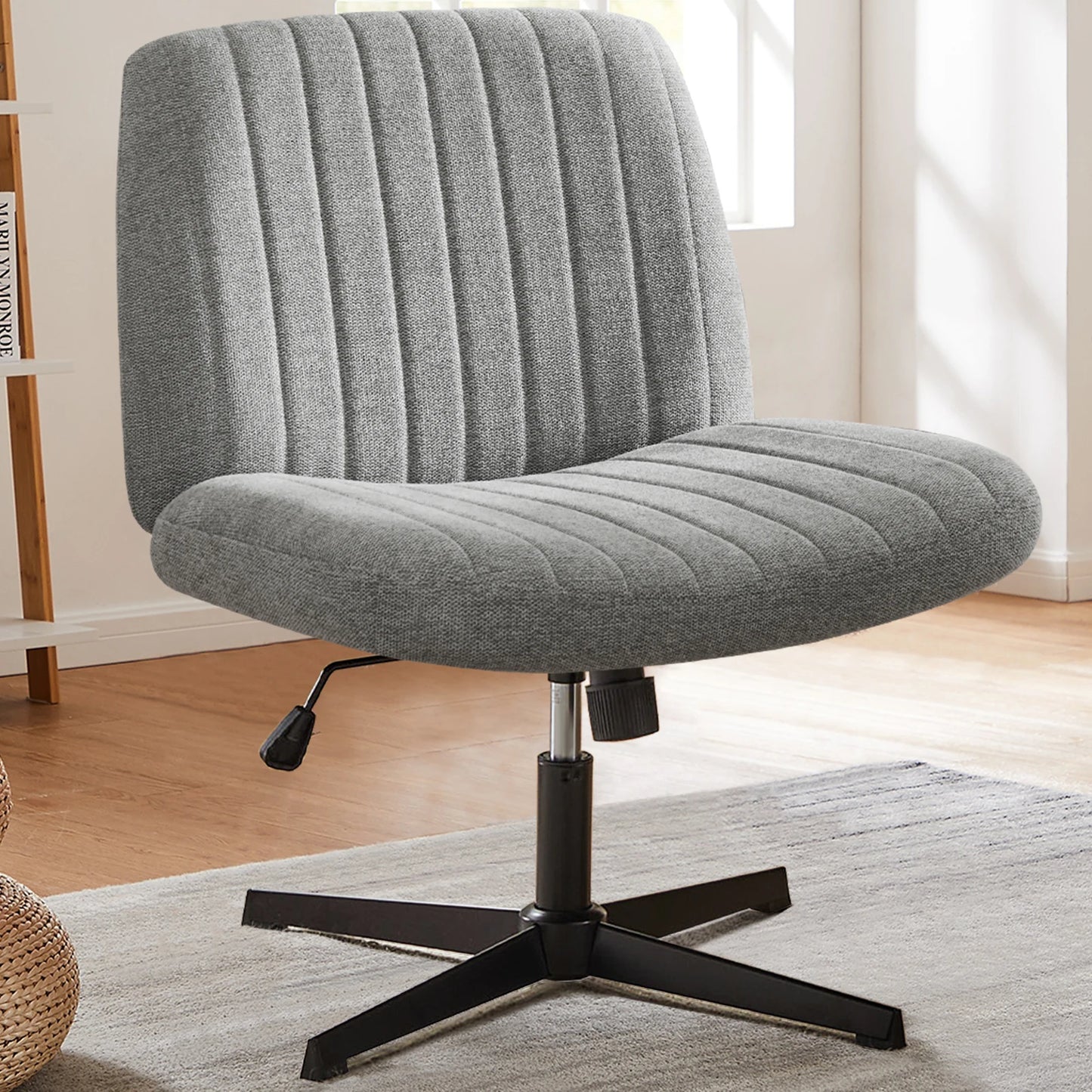JHK Cross Legged Office Chair Rocking Swivel Armless Fabric Task Chair