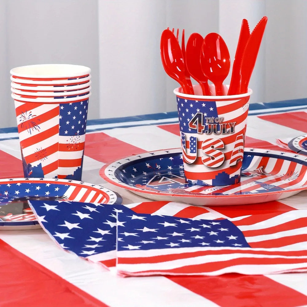 Patriotic Disposable Tableware Set for 4th of July Party