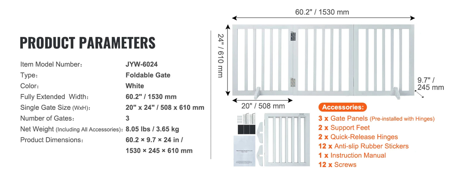 SucceBuy Freestanding 3-Panel Dog Gate For Narrow Passages