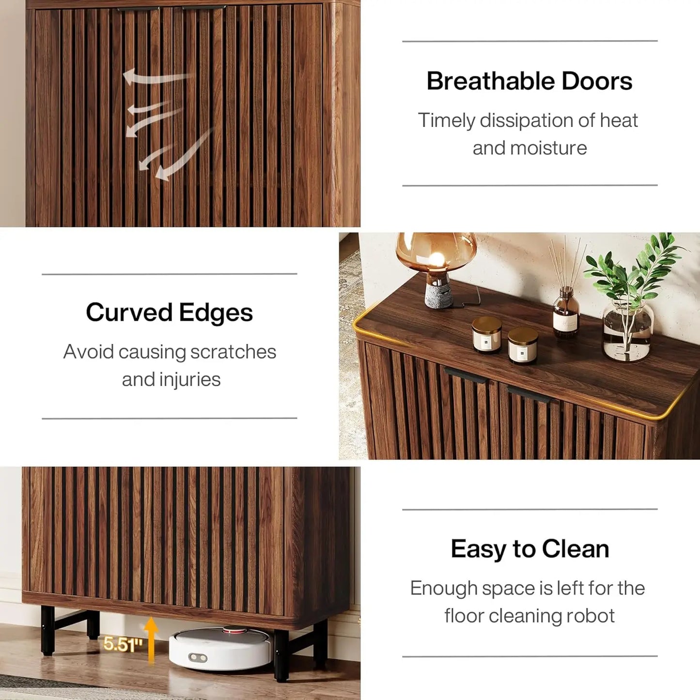 Six-Tier Wooden Bathroom Floor Cabinet With Louver Doors