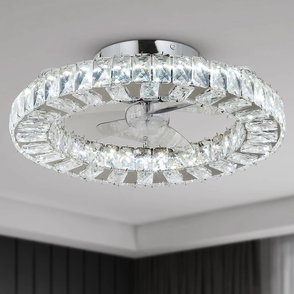 VETRULUS Crystal LED Ceiling Fan Lamp With Remote