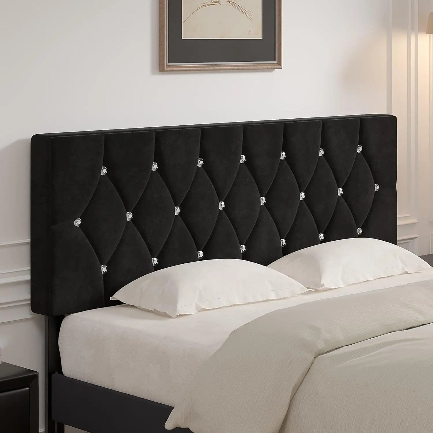 Tufted Upholstered Headboard With Adjustable Height And Diamond Button Design