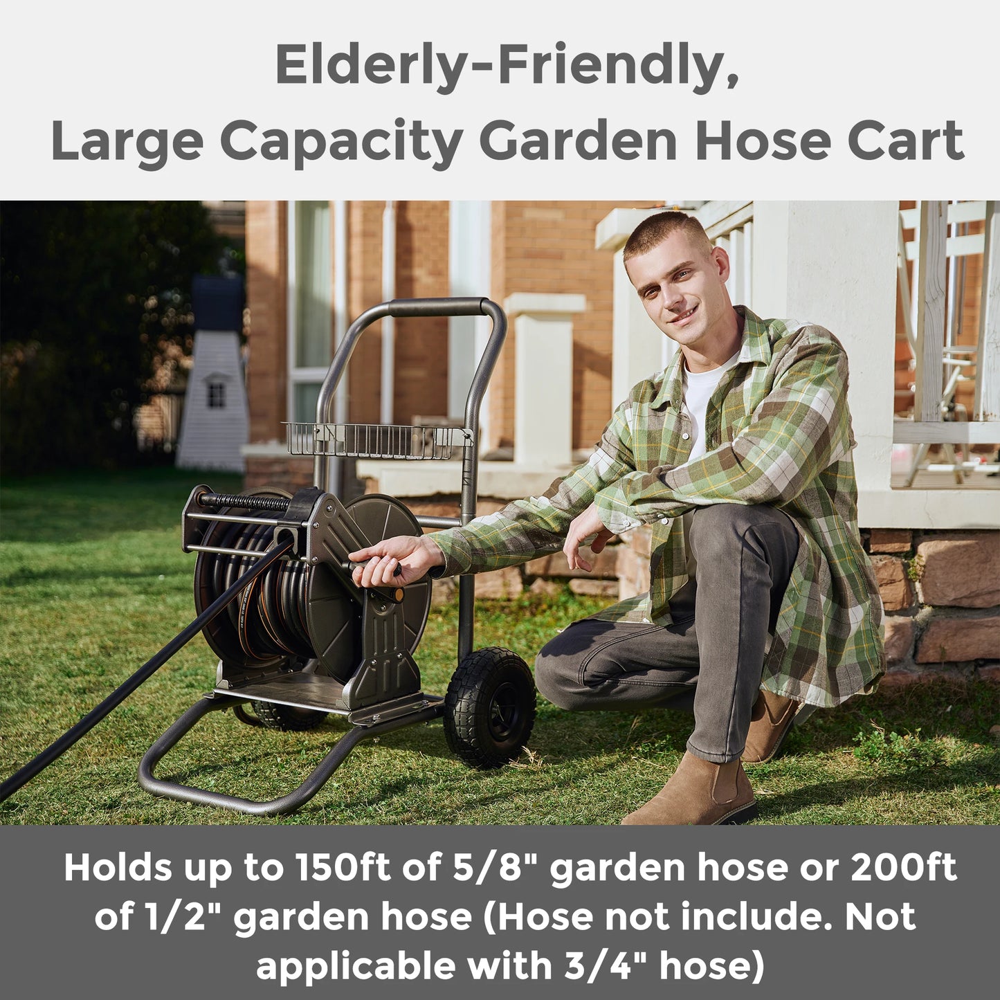 Giraffe Tools Garden Hose Reel Cart With Wheels Heavy Duty