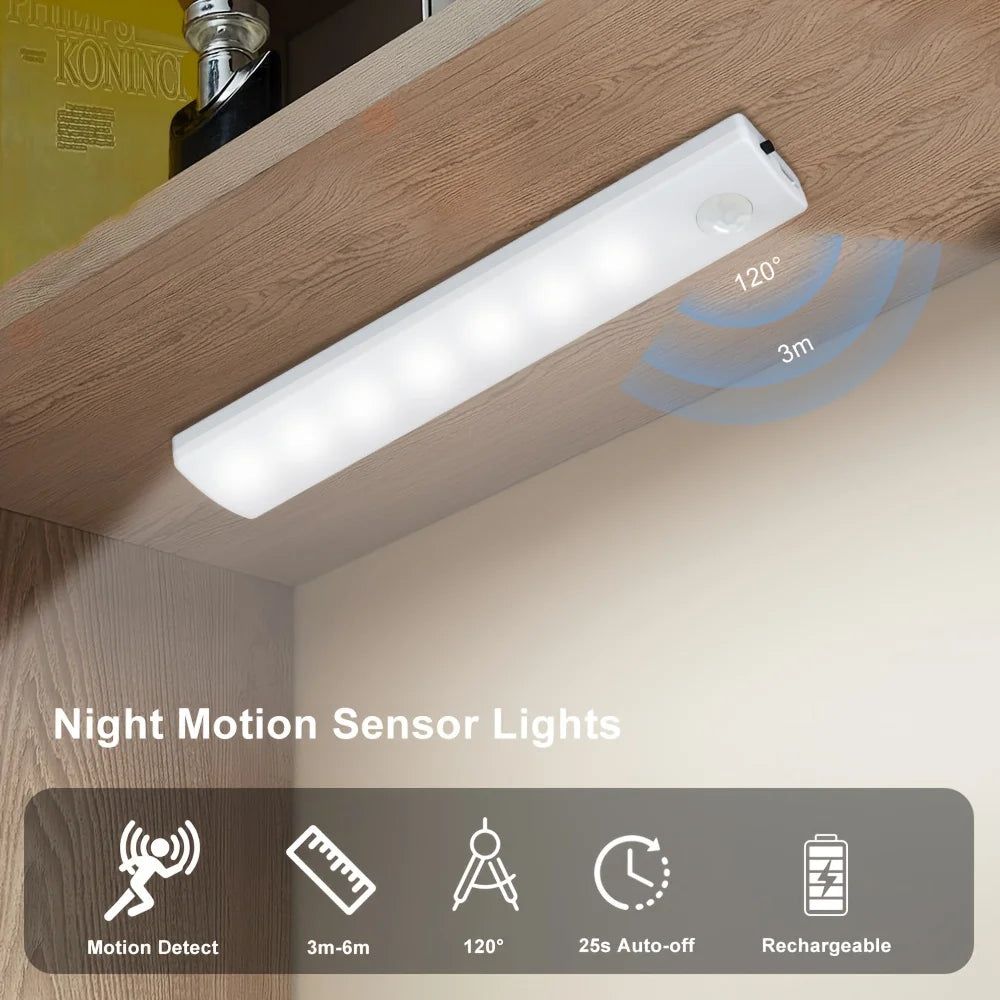 6 Pack Motion Sensor Lights Ultra-Thin USB-C Rechargeable Battery Magnetic Lights for Kitchen Night, Dark Hallway, Closet