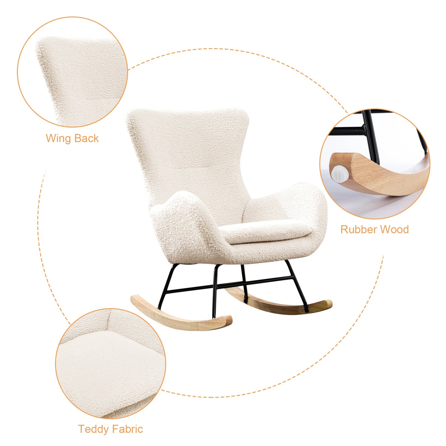 Comfortable Modern Rocking Chair With High Back And Armrests
