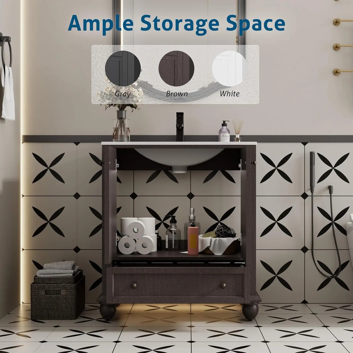 Retro Painted Bathroom Vanity And Sink With Matte Faucet