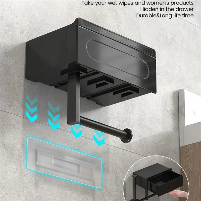 Wall Mounted Toilet Paper Holder With Shelf In Bathroom