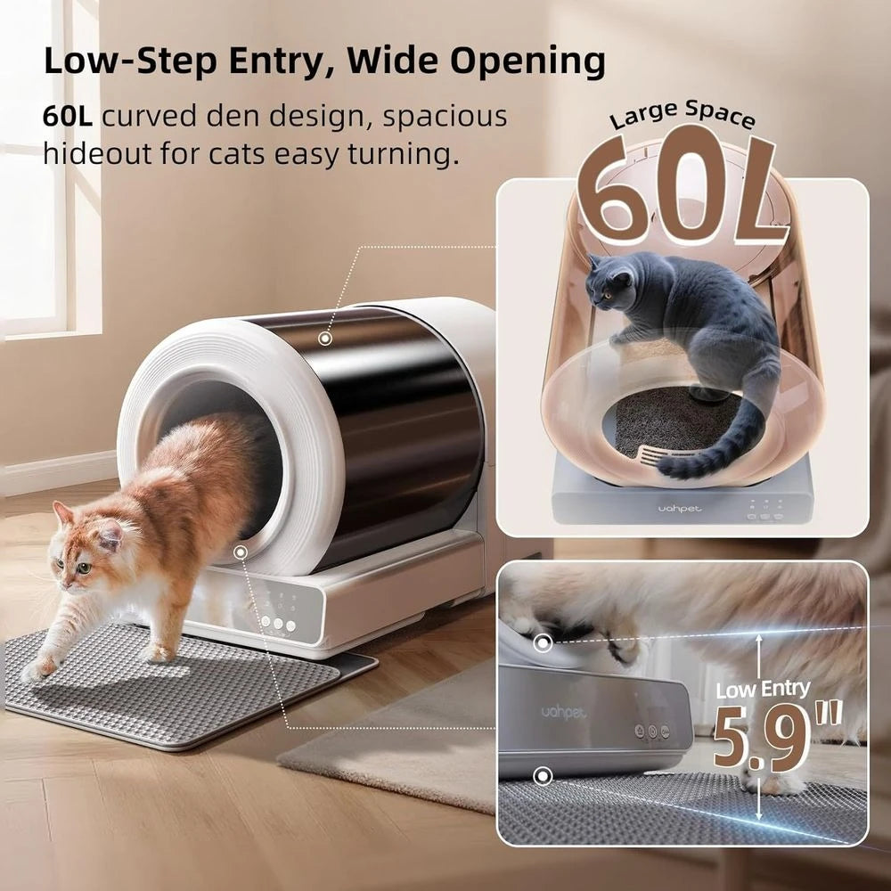 Smart Stainless Steel Cat Litter Box With App-Controlled Cleaning