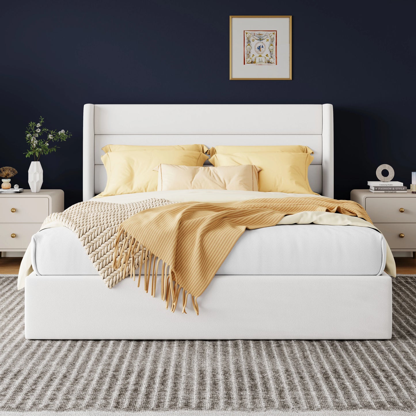 HOOMIC Lift Up Storage Bed With Wingback Headboard