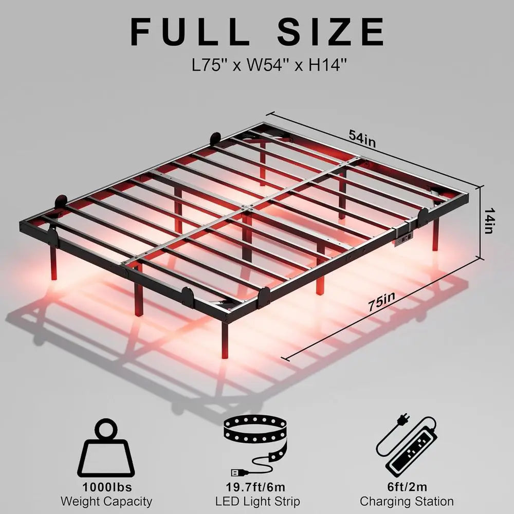 Modern LED Bed Frame With Floating Design And Charging Station