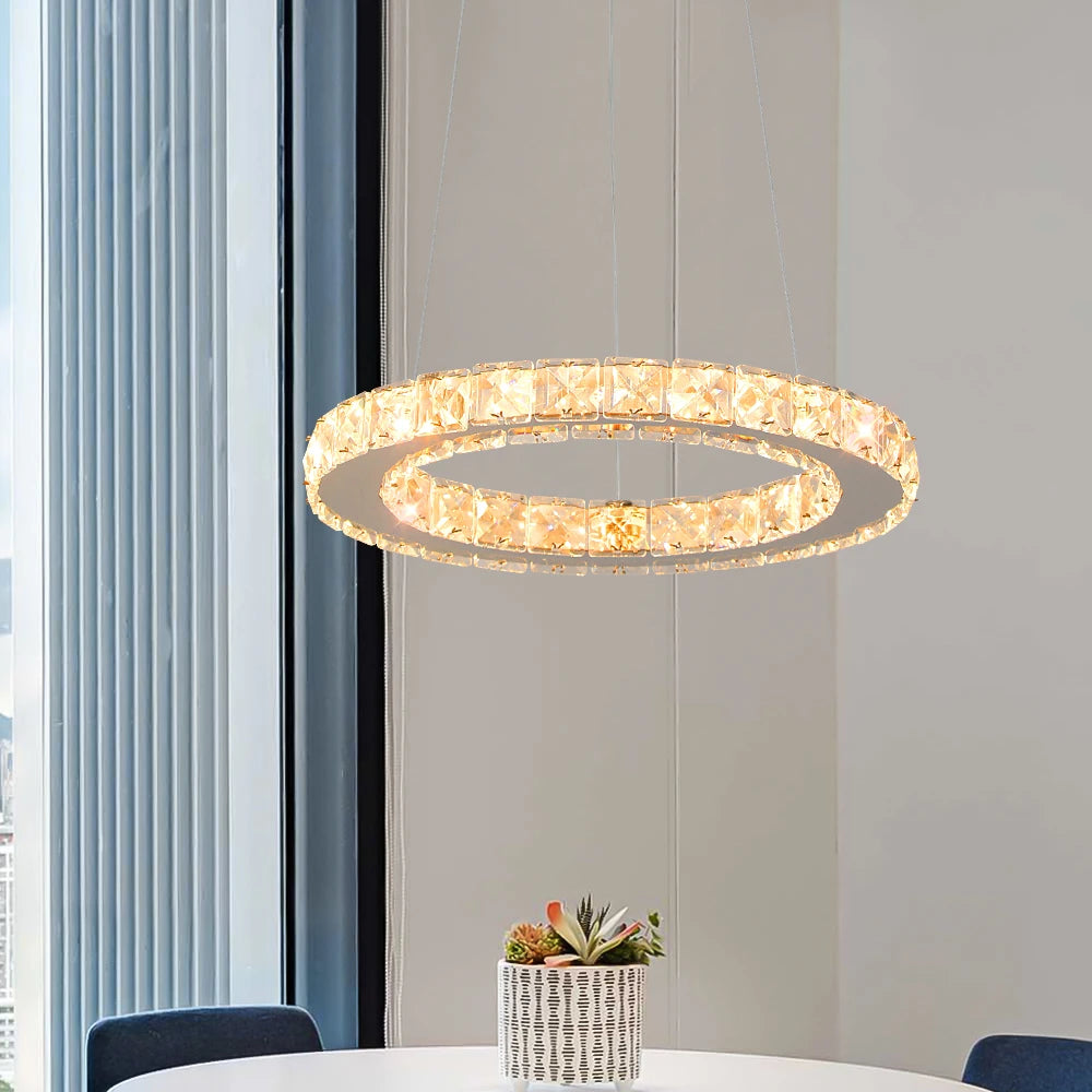 GreeLustr Modern LED Crystal Ring Pendant Chandelier For Living Room